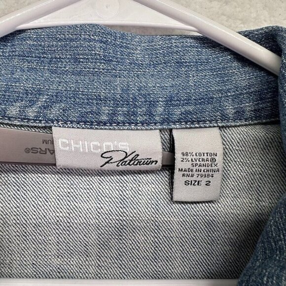 Chicos Platinum Jacket Womens Large Blue Jean Medium Wash Denim Pockets - Picture 8 of 9